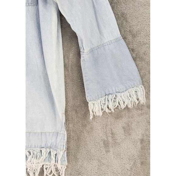 Forever 21 Dress Womens Medium Blue Light Denim Button Up Trumpet Sleeve Mini - Picture 8 of 13